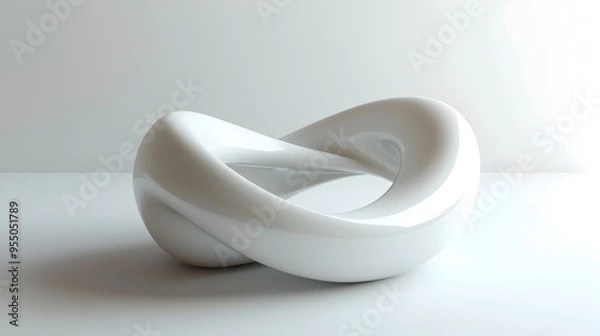 Fototapeta Smooth 3D Torus Floating on White Background,Geometric Modern Abstract 3D Design