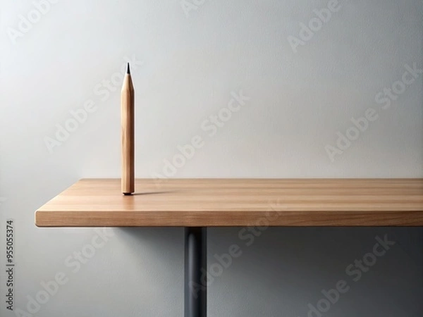 Fototapeta A minimalist desk with a single, worn-out pencil, symbolizing the concept of fewer, simplicity, and reduction in modern life and professional environments.