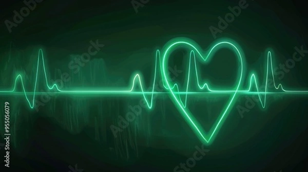 Fototapeta Heartbeat monitor line forming a heart shape against a green background.