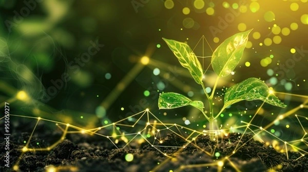 Obraz Connected Growth: A Sapling Illuminated by Network