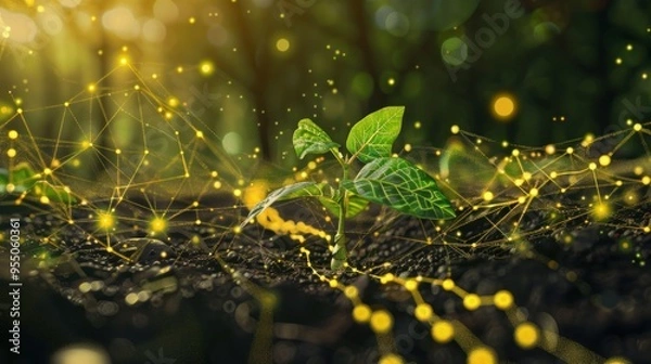 Obraz Connected Growth: A Sapling Illuminated by Network