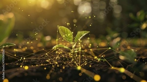 Obraz Connected Growth: A Sapling Illuminated by Network