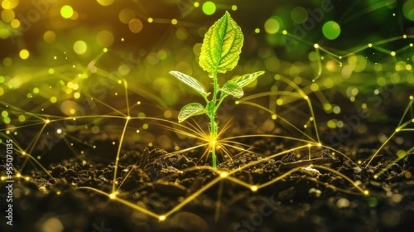 Obraz Connected Growth: A Sapling Illuminated by Network