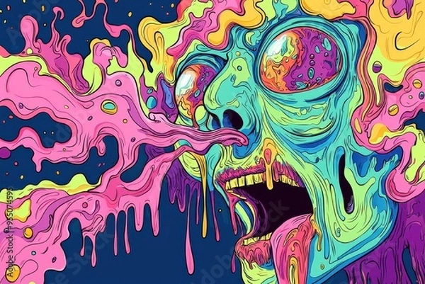 Obraz Vibrant psychedelic alien creature with distorted and melting features