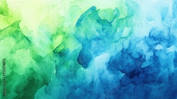 Fototapeta Abstract watercolor splash texture with vibrant blue and green hues, creating a fresh and artistic background