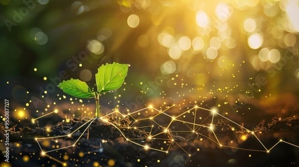Obraz Connected Growth: A Sapling Illuminated by Network