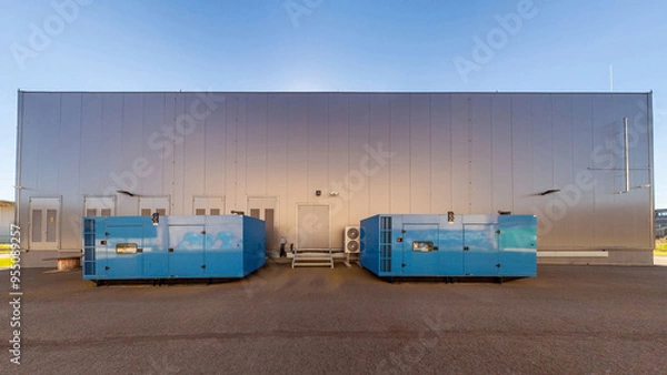 Fototapeta Network servers in a data center. Tier III carrier neutral data center. Power generators.