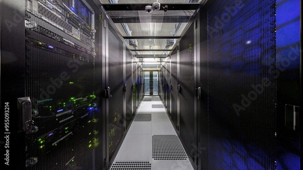 Fototapeta Network servers in a data center. Tier III carrier neutral data center. Server rooms.