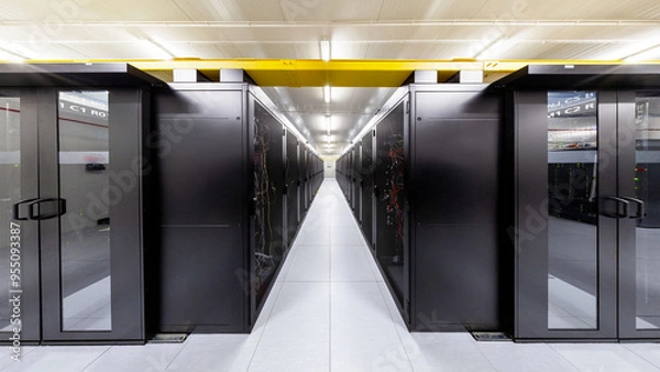 Fototapeta Network servers in a data center. Tier III carrier neutral data center. Server rooms.