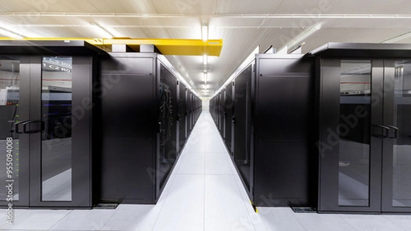 Fototapeta Network servers in a data center. Tier III carrier neutral data center. Server rooms.