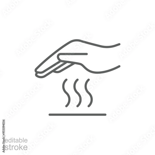 Obraz Hot surface icon. Simple outline style. Warning sign, burn, heat surface, hazard, caution hand do not touch, security concept. Thin line symbol. Vector illustration isolated. Editable stroke.