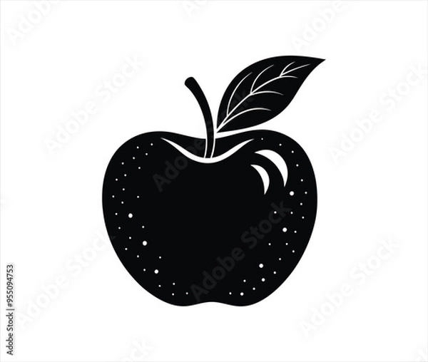 Obraz Apple fruit with leaf flat vector icon, apple silhouette 