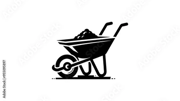 Obraz Wheelbarrow silhouette vector illustration.