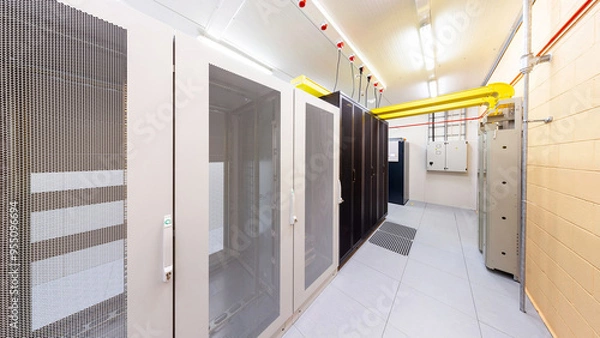 Fototapeta Network servers in a data center. Tier III carrier neutral data center. Communication room.