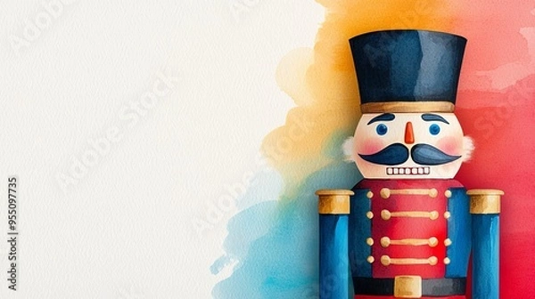 Obraz Watercolor illustration of a nutcracker soldier in vibrant colors, clipart, isolate on white background