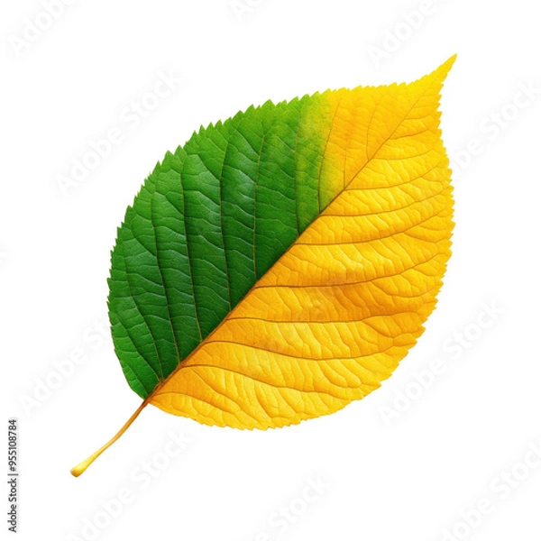 Fototapeta A vibrant leaf displaying a stunning gradient of green and yellow, perfect for nature and seasonal themes.
