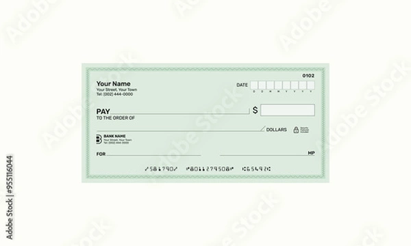 Obraz Cheque, Fake blank cheque, blank checkbook template