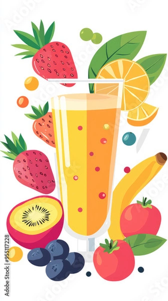 Fototapeta A Vibrant Glass of Summer: Delicious Smoothie with Fresh Fruits!