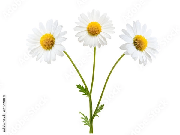 Fototapeta chamomile or daisies isolated on transparent background with clipping path. Set or collection.
