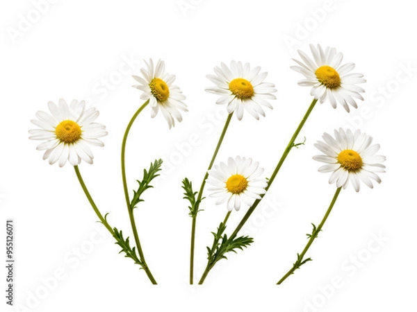 Fototapeta chamomile or daisies isolated on transparent background with clipping path. Set or collection.
