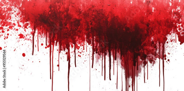 Obraz Red blood or paint flowing down on transparent background. Halloween, murder and horror concept. Red ink splash, splatter and stain.