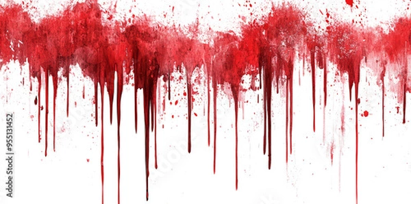 Obraz Red blood or paint flowing down on transparent background. Halloween, murder and horror concept. Red ink splash, splatter and stain.