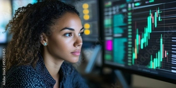 Fototapeta Financial analyst reviewing fraud prevention data on a digital platform secure and comprehensive interface