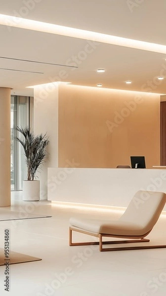 Fototapeta A modern luxurious hotel lobby with a minimalist design. 