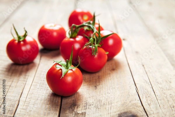 Obraz Fresh cherry tomatoes on rustic wooden background