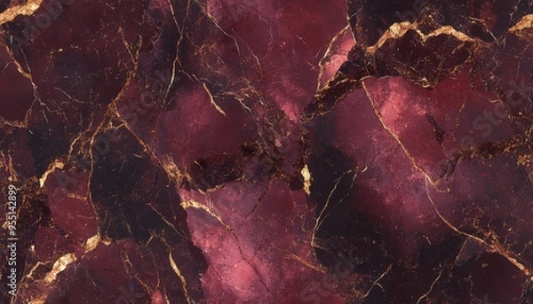 Obraz Seamless marble pattern in rich burgundy with gold veins, [Abstract Background Marble], [Regal and bold]