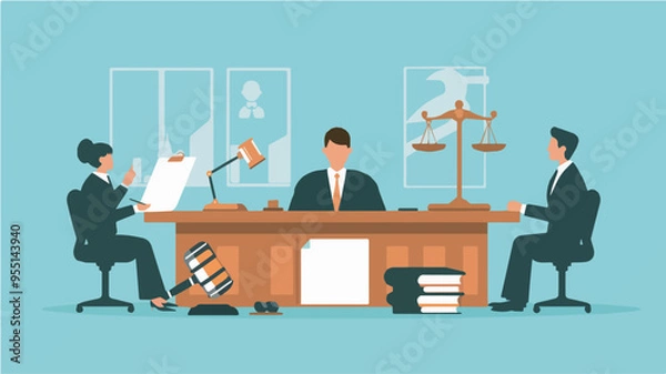 Fototapeta Judge lawyer courtroom law legal system justice scales gavel judgment trial verdict court decision judicial law firm attorney legal advice legal representation lawyer client consultation courtroom