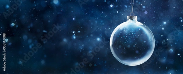 Fototapeta Christmas Snow Globe In Eve Night - Wish Concept With Blue Abstract Defocused Background