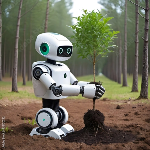 Obraz robot is planting a tree 