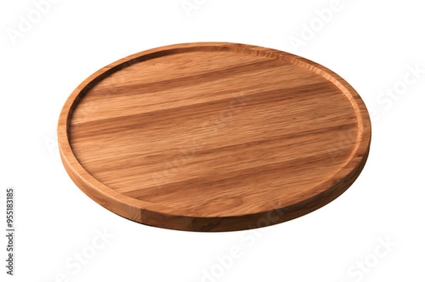 Fototapeta High-resolution image of a rustic wooden round serving board with a natural wood grain finish, isolated on a transparent background.