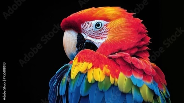 Fototapeta Vibrant portrait of a vibrant-hued macaw, its vivid plumage and intelligent expression capturing the viewer's attention