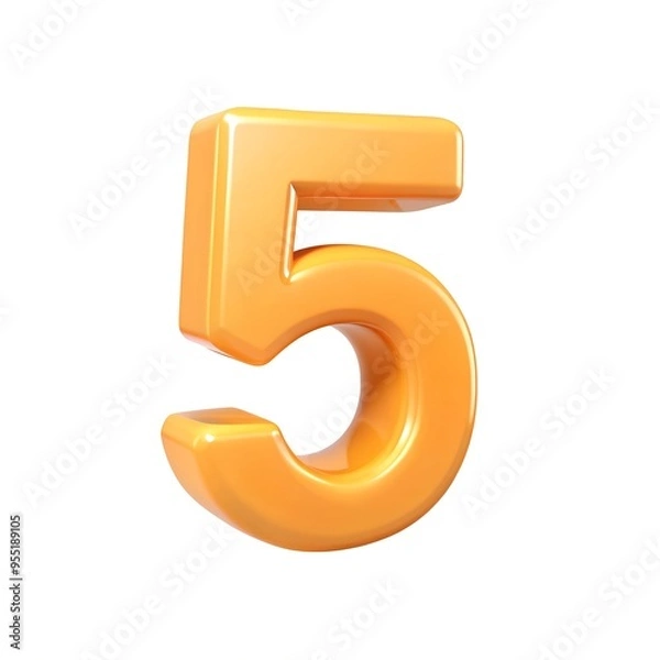 Fototapeta 3D illustration of number set, 5 number character text 3D illustration