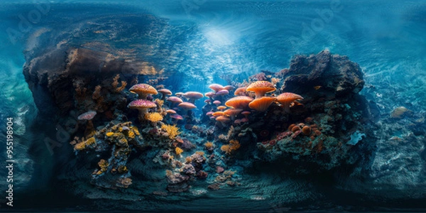Obraz Underwater world 8K v6 360 degree, equirectangular projection, environment map. HDRI spherical panorama