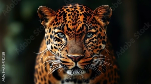 Fototapeta Captivating close-up of a sleek leopard, its spotted coat and intense expression radiating power and grace