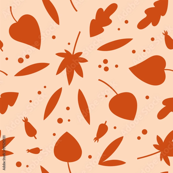 Fototapeta Seamless pattern with autumn leaves. Flat autumn background. Fall season decoration. Vector. Good for printing fabrics, textiles, paper.