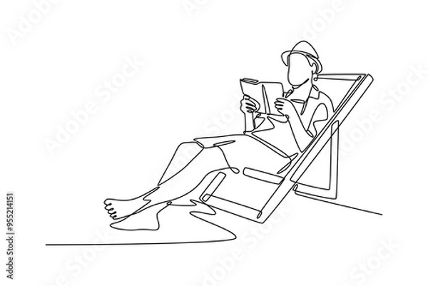 Fototapeta Continuous one line drawing reading book concept. Doodle vector illustration.