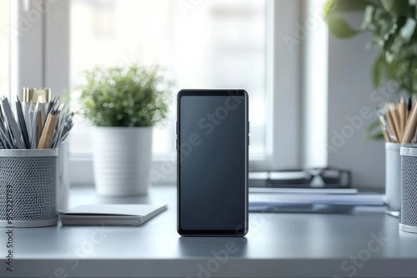 Fototapeta Smartphone Mockup on Modern Desk created with Generative AI