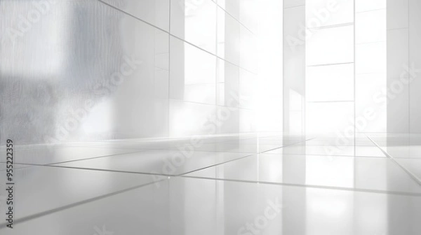 Fototapeta Bright and Minimalist Architectural Interior Design Studio Scene with White Walls and Floors