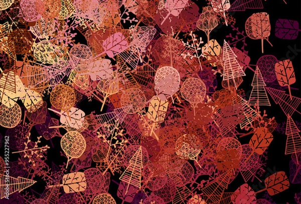 Obraz Dark Red, Yellow vector doodle layout with trees, branches.