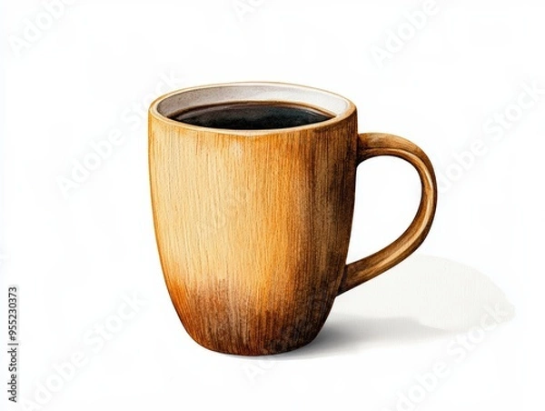 Fototapeta A beautifully crafted wooden coffee mug filled with dark coffee, perfect for cozy mornings or relaxing afternoons.