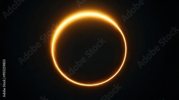 Fototapeta Bright circular light frame glowing against a black background, with soft edges and radiant light, creating a minimalist and modern visual effect