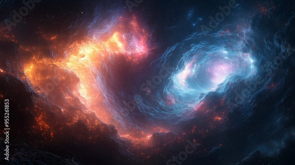 Fototapeta A beautiful blue and orange galaxy with many stars