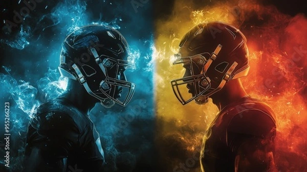 Obraz Rival football teams facing off in intense showdown