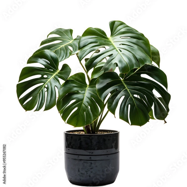 Fototapeta Monstera in a pot isolated. Monstera bush on a white background.
