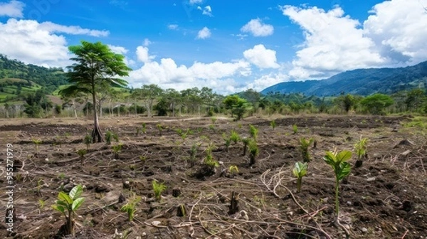 Fototapeta Replanting Trees in a Mountainous Landscape