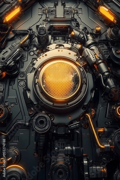Fototapeta A high-tech mecha with metal armor, perfect for a technology-themed background or wallpaper.